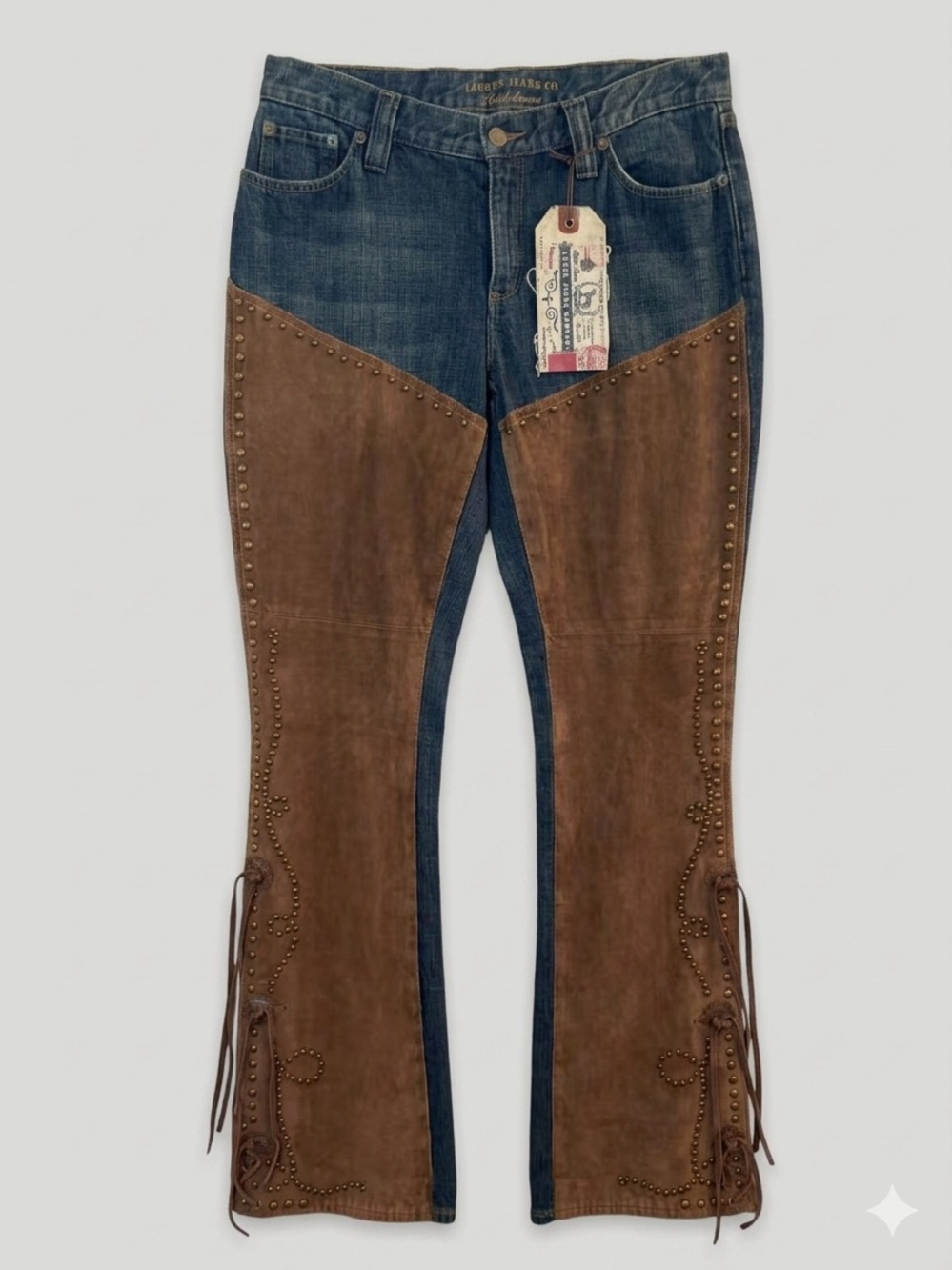 RALPH LAUREN BOOTCUT SUEDE OVERLAY TASSEL WESTERN CHAP JEANS NWT Y2K